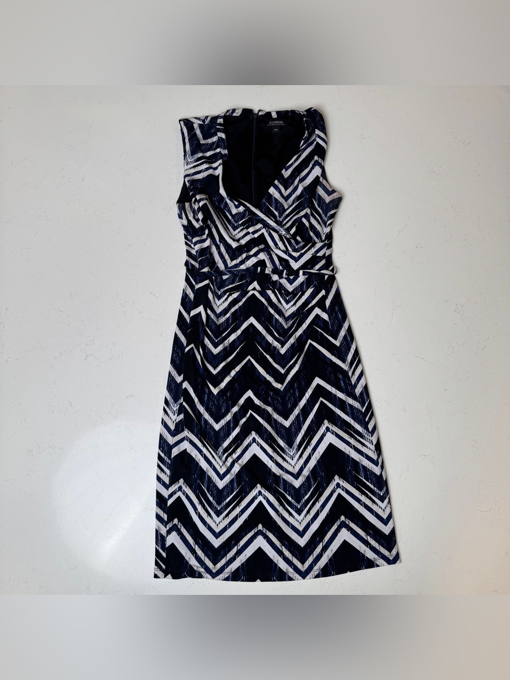 le chateau Navy & White Chevron Wrap-Style Dress